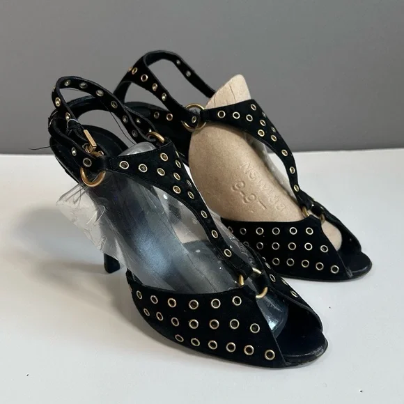 Gucci Black High-Heeled Mules with Studded Straps - Picture 10 of 10